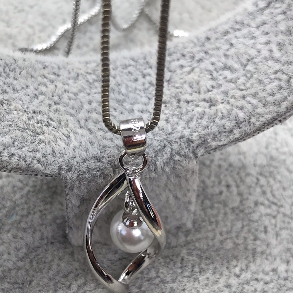 Sterling Silver Faux Pearl Necklace - Picture 3 of 4
